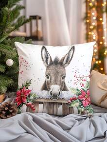 1 pieza Funda de almohada decorativa impresa por un solo lado con un patrón suave y cómodo de ciervo, caballo y pájaro en acuarela, adecuada para dormitorio, sala de estar, sofá y decoración de fiestas (no incluye el relleno de la almohada)