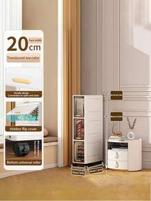 3/4 Layers Narrow-Gap Storage Cabinets, Narrow Storage Cabinets For Kitchens And Bathrooms, Multi-Layer Shelves With Drawer Gaps, Light Luxury Bathroom Gap Cabinets, Floor-Standing Cabinets, Used For Organizing Home Storage Boxes And Household Items - 白色 - 查看 9