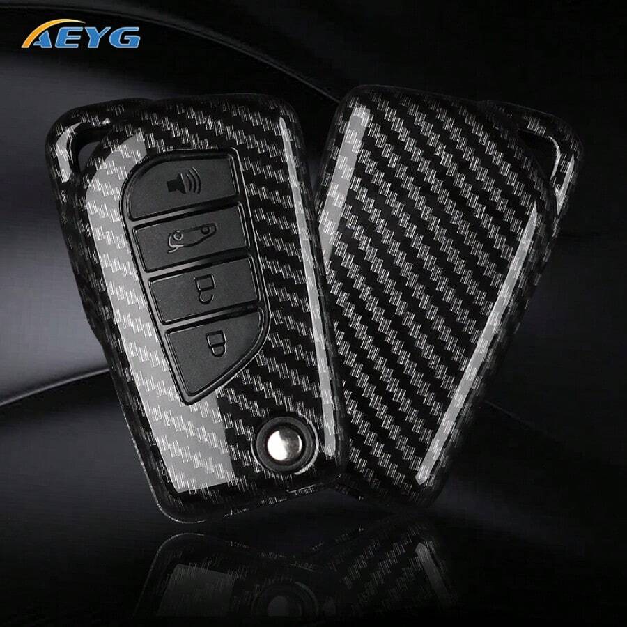Carbon Fiber Texture ABS Car Key Shell Protective Cover Compatible With 2012-2024 RAV4, Camry, Corolla, Avalon, C-HR, GT86, Hilux, Fortuner - C Model - View 1