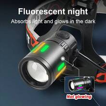 Super Bright 800WLED Headlight Powerful Rechargeable Head Flashlight, High-Power Fluorescent Lamp Adjustable Waterproof Work Light For Night Fishing Camping Hiking Fishing Headlight