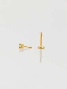 1piece 18G Tiny Gold CZ Push Pins, Hypoallergenic 925 Sterling Silver Star Stud Earring - Cartilage Piercing Fine Jewelry - Stud Earring - Tragus Stud - Conch Earrings - Cartilage Helix Stud - Flat Back Labret Stud - Nose Stud - Perfect For Women's Daily Wear/Wedding Parties/Engagement/Anniversaries/Valentine's Day Gifts(Sold As 1 Piece) - Single Diamond Four-claw Pin Earrings - View 5