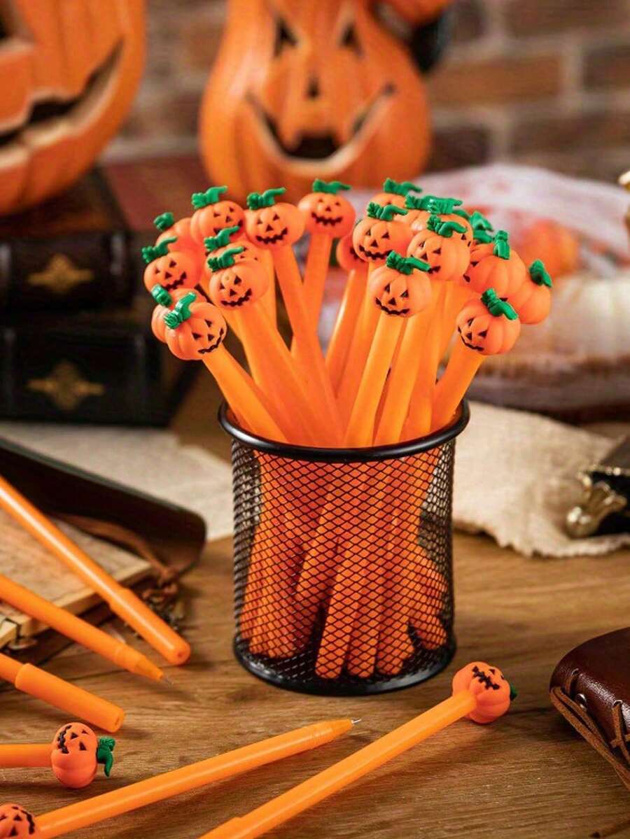 1pc Halloween Gel Pen, Neat Handwriting Cartoon Halloween Style Cute Neutral Pen, Adorable Pumpkin Print Pen Design, 0.5mm Fine Tip Black Ink, Suitable For Party Favors, Office Supplies, Fun Gifts For Friends, School Supplies
