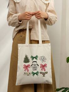 1 Pc Christmas Dress Up Pattern Tote Bag Shoulder Bag For Travel Daily Commute Women's Shopping Bag, Best Gift For Her,  Folding Shoulder Bag Summer Beach Holiday Bag, Travel Gift For Man Woman