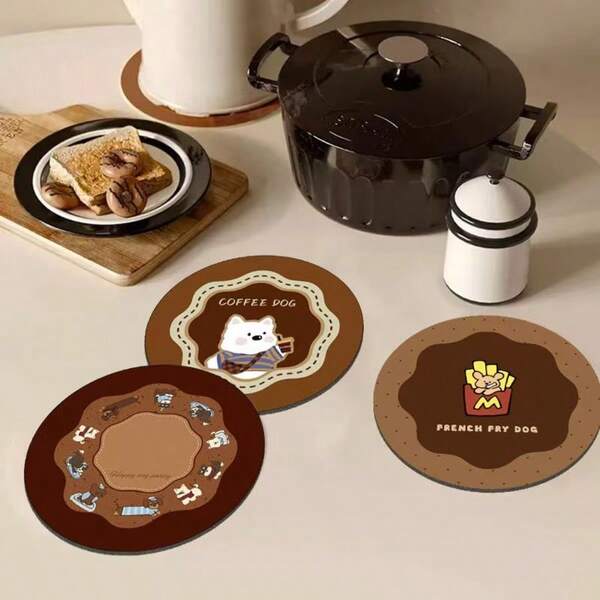 6-Piece Set Of PVC Heat-Resistant And Heat-Insulating Coasters, Cartoon Circular Waterproof And Oil Resistant Dining Plate Anti Slip Mat