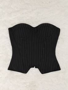 Áo ngực quây gợi cảm, thiết kế sọc với cúp ngực và khóa kéo bên hông, áo croptop nữ, buộc dây phía sau, hở lưng, tạo dáng và nâng đỡ, có gọng, phù hợp cho nhập vai, hóa trang, ngày Valentine, lễ hội Carnival, Y2K và các dịp khác. Màu đen mùa hè - màu đen - Xem 7
