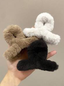 1-3pcs/Set Women 4.33in Fuzzy Black/White/Brown Hair Clips, Elegant Fashion Versatile Accessories, Suitable For Daily Outing, Party, Commuting, Wash Face, Makeup, Outfit Matching, Hair Decoration Hair Claws Claw Clips Hair Jaw Clip Hair Clamps Hair Clutch Hair Catcher Clip Fall Winter Hair Accessories For Women For Vacation Outfits Woman - Shape - View 10