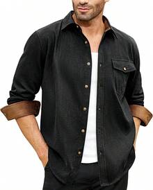 Flannel Shirt For Men Long Sleeve Mens Dress Shirts Cotton Casual Button Down Shirt Big Work Shacket Jacketshalloween - 紫色 - 查看 10