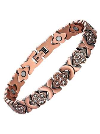 1PC 99.9% Pure Copper Magnetic Bracelet Health Energy For Men Women Shiny Cubic Zirconia Adjustable Simple Style Decoration Gifts Mothers Day Gift Included Sizing Tool