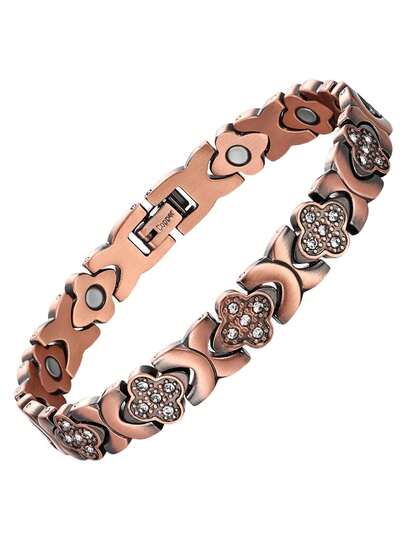 1 pieza Pulsera magnética de cobre puro al 99.9% para hombres y mujeres, con circonita cúbica brillante, de estilo simple y ajustable, un regalo decorativo que incluye una herramienta de medición