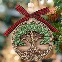 Árbol de la vida de madera clásico con lazo, de pared, placa decorativa multiusos para decoración festiva interior/exterior, adorno colgante de árbol de Navidad, decoración colgante navideña, decoración de centro, decoración de mesa de fiesta