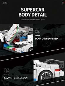 Reobrix NO.687 White Sports Car Building Block Toy Set, Mechanical Vehicle Set - Suitable For Christmas & Halloween Unique Decorative Gifts, Ideal For Family Gatherings And As Halloween/Christmas/Birthday Gifts (382Pcs) - trắng - Xem 7