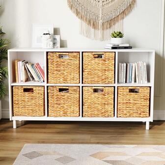 1pc/2pcs/4pcs Water Hyacinth Woven Storage Basket, Large Multi-Purpose Storage Basket, Rattan Wicker Cube Basket, Suitable For Living Room, Bedroom, Home Storage, Kitchen, Dormitory, Office, Storage, Cosmetic Storage Box, Storage Box, Basket, Organization And Storage, Basket, Room Storage, Storage, Storage Box, Trash Can, Gift Basket, Gift Box, Gift Basket, Wall Cabinet, Decorative Home Decoration, Kitchen Accessories