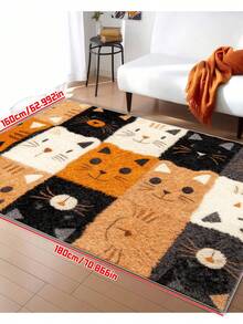 Tapete de banheiro antiderrapante com estampa de gato fofo, lavável à máquina, tecido de malha, forro de TPR, poliéster, adequado para banheiro, quarto, cozinha, entrada - uso interno e externo