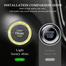 Sparkling Rhinestone Vehicle Engine Start Button Decal, Auto Push Start Button Cover Sticker For Most Automotive, Car Accessories (Bright Black) - Yellow - View 3