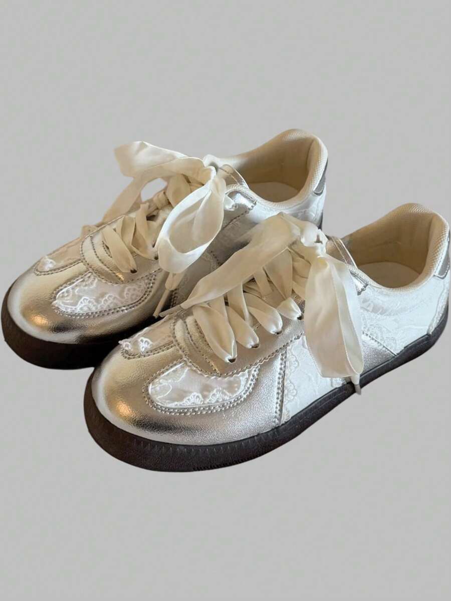 DareSee Women New Mesh Breathable Casual Sneakers Lace-Up Ballet Flat Small White Shoes Music Fest Y2KFest Back To School Autumn Christmas Christmas Winter Christmas Gifts