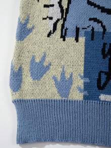 Maglione girocollo casual e ampio da uomo, in maglia, con motivo a dinosauro e cuore, stampa di lettere inglesi carino, effetto ringiovanente, adatto per autunno/inverno