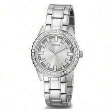 Guess Ceas elegant cu cuarț din oțel inoxidabil Sparkler, cu cristale, în nuanță aurie roz, GW0111L3, potrivit pentru decorul zilnic de afaceri, petrecere, cadou de sărbători pentru femei, prietenă sau mamă, GW0111L1/GW0111L2/GW0111L3/GW0111L4