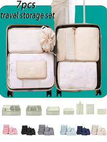 Zestaw organizerów podróżnych 7 w 1, przenośne torby do przechowywania z zamkiem błyskawicznym, składane kostki do pakowania bagażu, wodoodporne torby organizera na ubrania o dużej pojemności, wielofunkcyjne torby organizera bagażu, torby na buty, torby ze ściągaczem, torby podróżne, kosmetyczki, saszetki, kosmetyczki, niezbędne akcesoria podróżne - Wielokolorowe - Zobacz 3