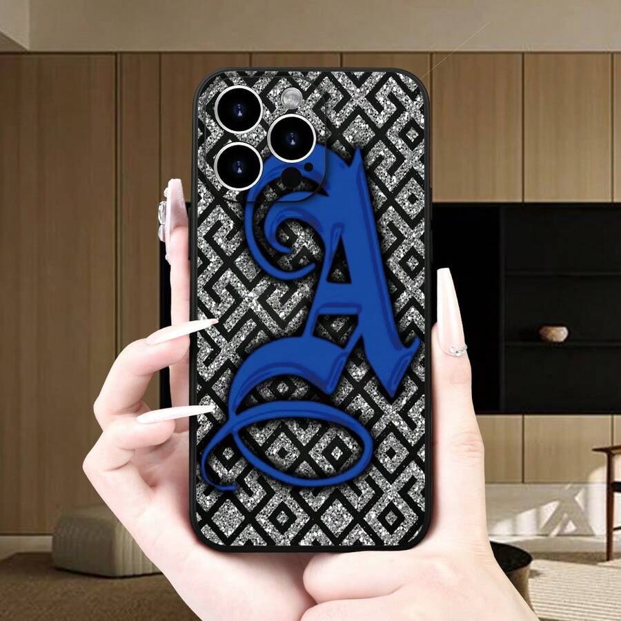Winter New Blue Letter A Decorative Pattern Print All-Inclusive Mixed-Color Phone Case For Phone17 Pro MAX/11/12/13/14/15/15 Pro/15 Plus/15 Pro Max/X/XS Max/XR/11 Pro/12 Pro/13 Pro/14 Pro/12 Mini/13 Mini/11 Pro Max/12 Pro Max/13 Pro Max/14 Pro Max/14 Plus/6/6s/6 Plus/7/8/16 Pro/16 Plus/16 Pro Max Galaxy  A54/A14/A12/A13/A15/A32/A33/A24/A52S/S20/S21/S22/S23/S24/S23 Plus/S24 Ultra/S25/A15/A33/A23 Android Phone Case, Essential For Daily Commuting, MagSafe Support, Not Yellowing, Halloween Gift, Virgin Mary UV Print, Independence Day Gift, Christmas Pattern, Valentine's Day Gift, Birthday Gift For Friends And Family - màu đen - Xem 1