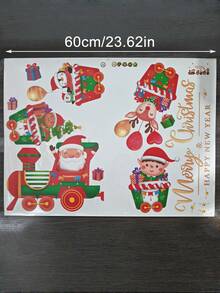 Juego de pegatinas para ventanas navideñas, Feliz Navidad y Próspero Año Nuevo, pegatinas de Papá Noel, tren, copos de nieve y caja de regalo, pegatinas de PVC removibles para ventanas navideñas, decoraciones navideñas, pegatinas para ventanas con temática de tren navideño, pegatinas decorativas de Papá Noel y renos - Multicolor - Ver 7