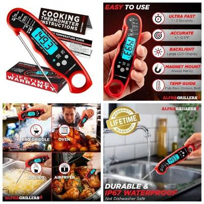 prlisse Parrillas Alfa lectura instantnea de termmetro de carne. Ultra rpida herramienta Digital de cocina con barbacoa tabla de temperatura interna.