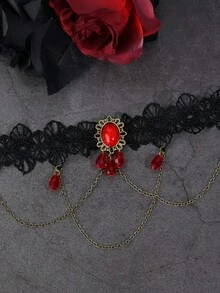 1pc Vintage Gothic Style Lace Arm Chain, Teardrop Tassel Multilayer Bracelet Arm Cuff, Suitable For Women's Daily Wear, Wedding, Party, Halloween Costume