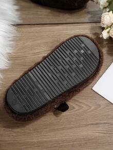 女式冬季毛绒内衬圆头一脚蹬休闲平底鞋，时尚百搭舒适软底乐福鞋 - 咖啡棕 - 查看 6