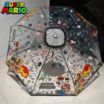  Super Mario Classic Game Official Authorized Manual/Automatic Umbrella, Foldable & Portable, 8 Durable Steel Ribs Structure, Suitable For Sunny And Rainy Days, High-Quality Pattern & Color, Ideal For Outdoor Camping, Travel, Back To School, Birthday, Christmas, Thanksgiving And Other Occasions
