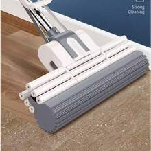 Duży mop gąbkowy, trwała gumowa bawełniana rolka do wyciskania wody, superchłonny, do mycia bez użycia rąk, wytrzymały i niezawodny do użytku domowego - Szary - Zobacz 4