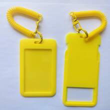 1pc Solid Color Card Holder, Macaroon Style Plastic Sliding Cover, Spring Keychain Card Pouch For Campus ID, Business Cards, Credit Cards, Bank Cards, Suitable For Students And Gifting,School Supplies,Back To School - Multicolor - View 8