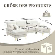 Large U-Shape Chenille Sectional Sofa: Modern Modular Living Room Set With Dual Recliners & Chaise Lounges, Emerald Green - Beige + Chenille + 4 Seat + Foam - View 2