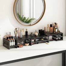 Base para Monitor de Computadora Escritorio Doble, Soporte para Monitor Escritorio Computadora 2 Niveles, Estante Monitor Ángulo y Longitud Ajustable, Accesorios para Escritorio Oficina, Hogar - Rectángulo-negro - Ver 7