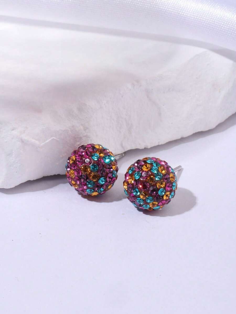 Orecchini a bottone in argento sterling 925 con cristalli scintillanti a sfera da discoteca, gioielli natalizi, regali di Natale per donne, 10mm