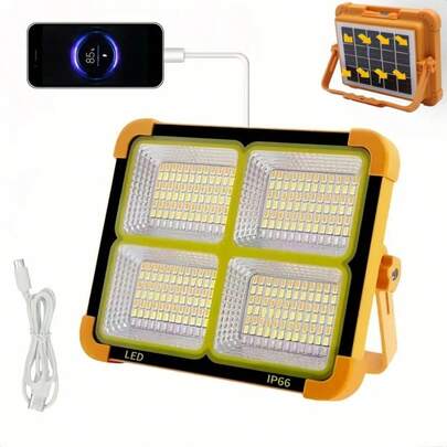 Solar Powered Emergency Light, 4800mAh High Brightness Capacity, 5-Level Button Light Adjustment, Portable Multi-Functional Emergency Light, Flashlight, Distress Alarm Light, Suitable For Camping, Fishing, Outdoor Sports And Home Power Outage Emergency