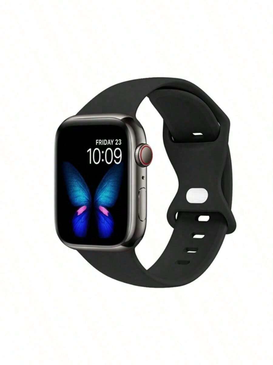 Compatible With Apple Watch Series 9/8/7/5, Breathable Silicone Butterfly Buckle Watch Band, Multiple Colors Available, 4 Sizes (38/40/41mm S/L, 42/44/45mm S/L) - Black - View 1