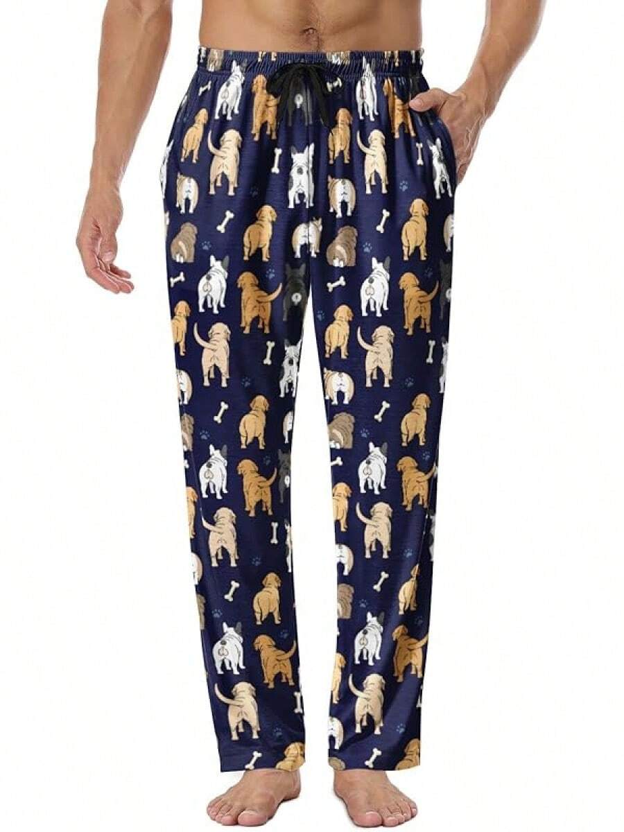 Mens Pajama Pants, Soft Lounge Sleep Pants With Pockets Lightweight Long Pajama Bottoms For Menhalloween - 狗狗屁股 - 查看 1