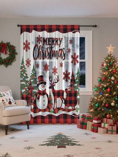 1pc Christmas New Christmas Ball Christmas Element Pattern Advanced Decorative Pole Curtains, Four Seasons Universal, Used For Outdoor, Pavilions, Bedroom, Kitchen, Office, Study, Living Room - Semi Blackout Window Screens And Curtains(100g Fabric Weight)