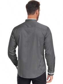 Mandarin Collar Dress Shirt For Men Clergy Shirt Collarless Button Down Business Casual Shirtshalloween - Xanh trắng - Xem 3