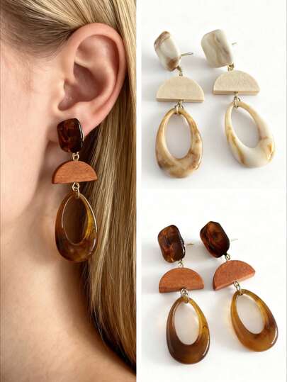 1pc Bohemian Elegant Resin Tie Dye (Random Color) Long Tassel Earrings, Delicate Women's Earrings, Wedding Jewelry, Fashion Accessories Suitable For Vacation, Party, Best Gift For Girlfriend Or Mother