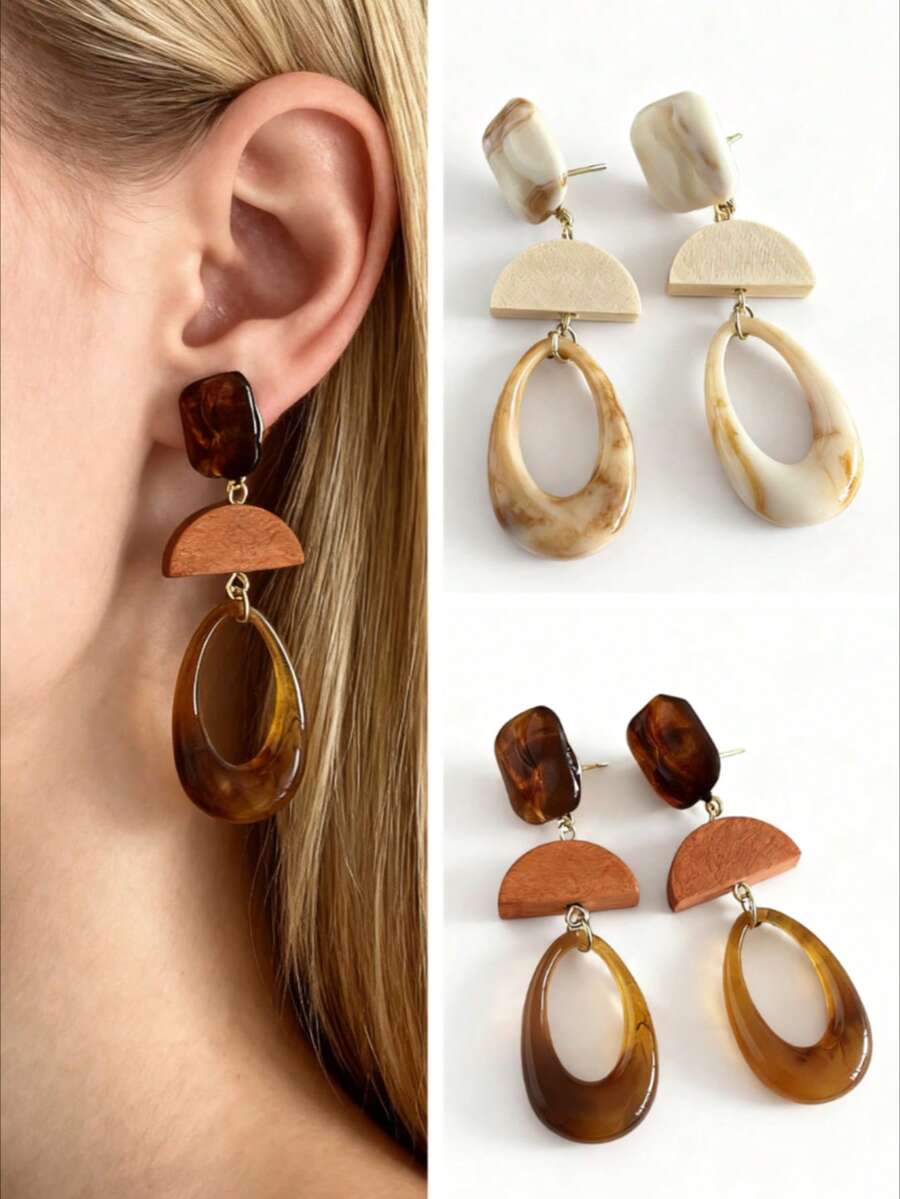 1pc Bohemian Elegant Resin Tie Dye (Random Color) Long Tassel Earrings, Delicate Women's Earrings, Wedding Jewelry, Fashion Accessories Suitable For Vacation, Party, Best Gift For Girlfriend Or Mother