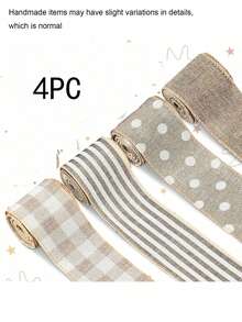 4 pezzi di nastri in stile fattoria, nastri in filo di primavera da 2,5" di larghezza e 16 iarde di lunghezza, per artigianato, corone, fiocchi, matrimoni, confezioni regalo, benvenuto, plaid buffalo, pois, righe, tinta unita, iuta, nastri in filo per regali, compleanni, lauree, decorazioni natalizie per la casa, regali di Natale, decorazioni natalizie