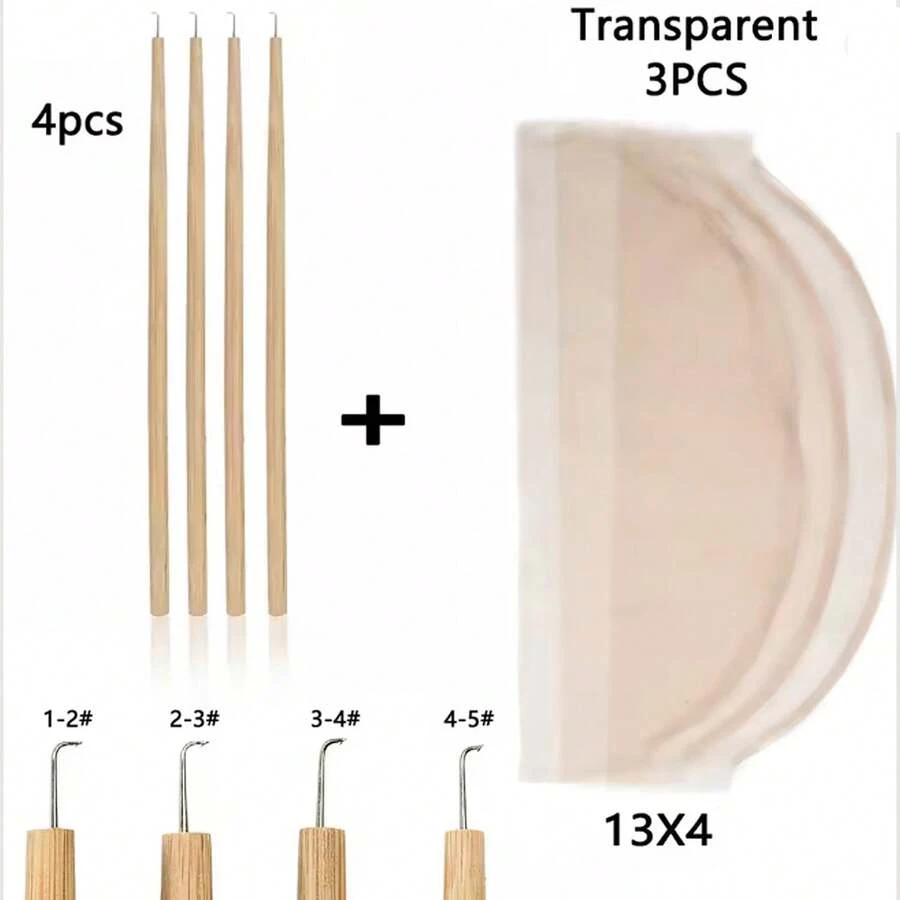Kit para hacer pelucas (7 piezas), incluye 3 fijadores de malla de encaje suizo y 4 agujas transpirables, adecuado para principiantes para hacer pelucas de encaje frontal. - Albaricoque - View 1