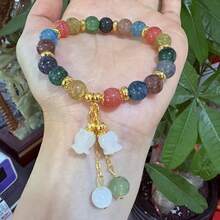 Rainbow Lotus Flower Charm Bracelet For Women- Unique Orchid Pendant Summer Beaded Handchain