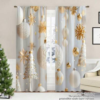 2 Packs Contemporary Knit Polyester Christmas Curtains – Holiday Theme, Machine Washable, Suitable For Living Room/Bedroom/Kitchen – Festive Snowman And Tree Design, Easy Hanging