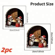 2 حزمة ملصقات جدارية بشكل فأر عائلي لعيد الميلاد ثلاثية الأبعاد، ملصقات منزلية ذاتية اللصق من البي في سي مناسبة لديكور غرفة المعيشة والنوم والمطبخ والمزرعة، هدايا عيد الميلاد المثالية