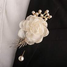 1 Stück elegante Tüll Rose Boutonniere für Bräutigam, Brautjungfer, Braut, Hochzeit, Kirche, Party, Valentinstag