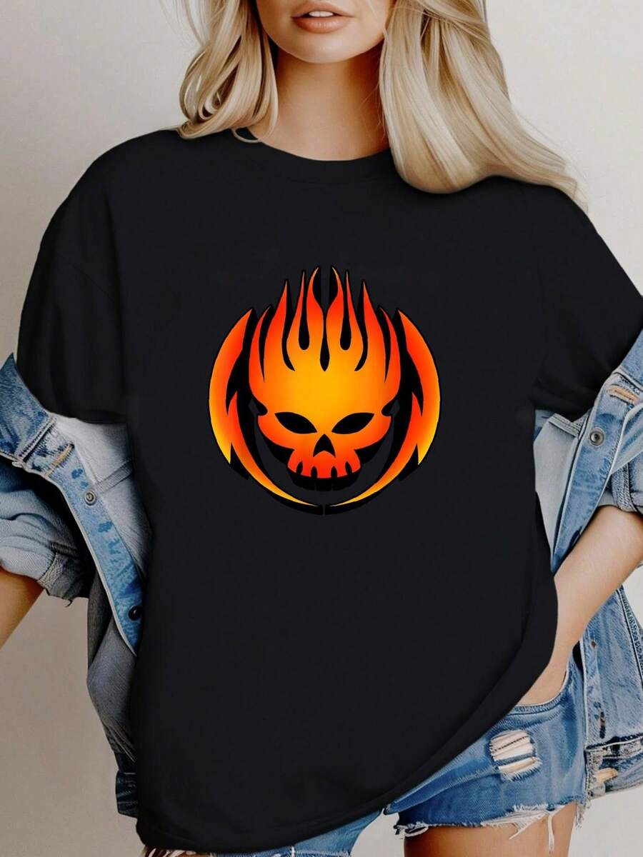 180g pure Cotton The Offspring Official 3D Logo T Shirt Soft graphic T-Shirt For Women Casual Women Top Graphic Tees Unisex fashion Top For Everyday Wear female Summer streetwear designer clothes Print Round Neck Short Sleeve women Slightly Casual Breathable Stretched - Blanco - Ver 1