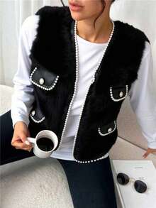 Women Faux Fur Coats - Black - View 1
