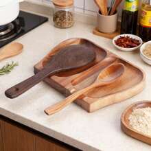1 pieza Reposaespátulas de madera de acacia para la encimera de la cocina, reposaespátulas doble para la estufa, soporte para utensilios como espátulas, cucharones, batidores, pinzas, decoración de cocina de estilo granja