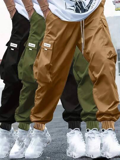 Plus Size Men's Letter Embroidered Drawstring Cargo Pants